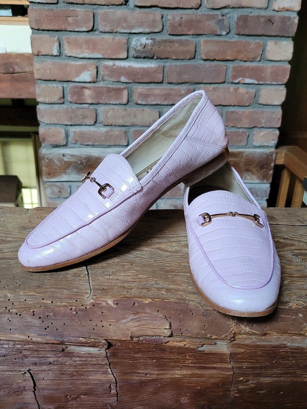 Sam Edelman Loraine Bit Loafer Pink Croc Embossed Leather Size 9